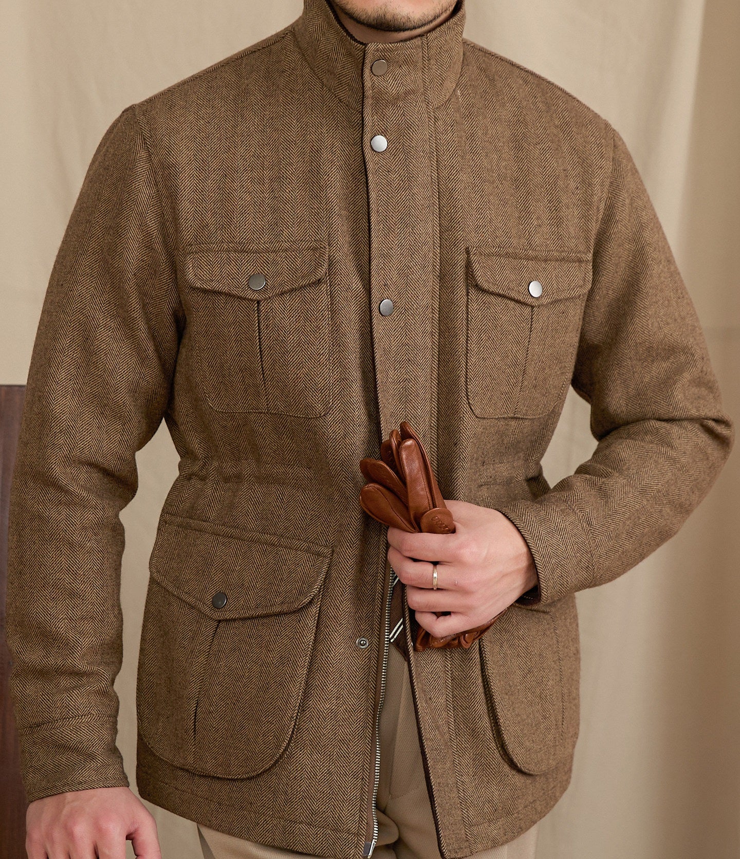 Thick Mens Italian-style Thermal Jacket With A Stand-up Collar