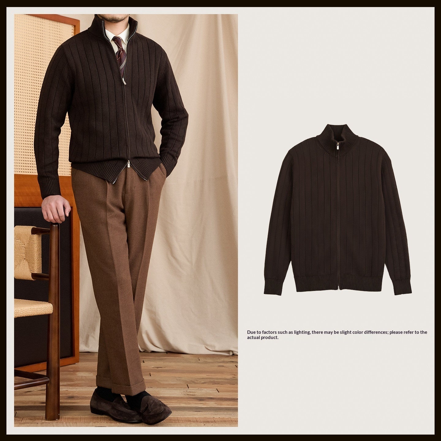 Veste pull à col roulé en maille de laine mélangée, coupe ajustée et polyvalente