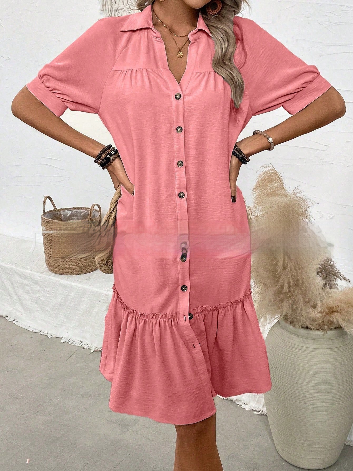 Robe à manches bouffantes unie pour femme