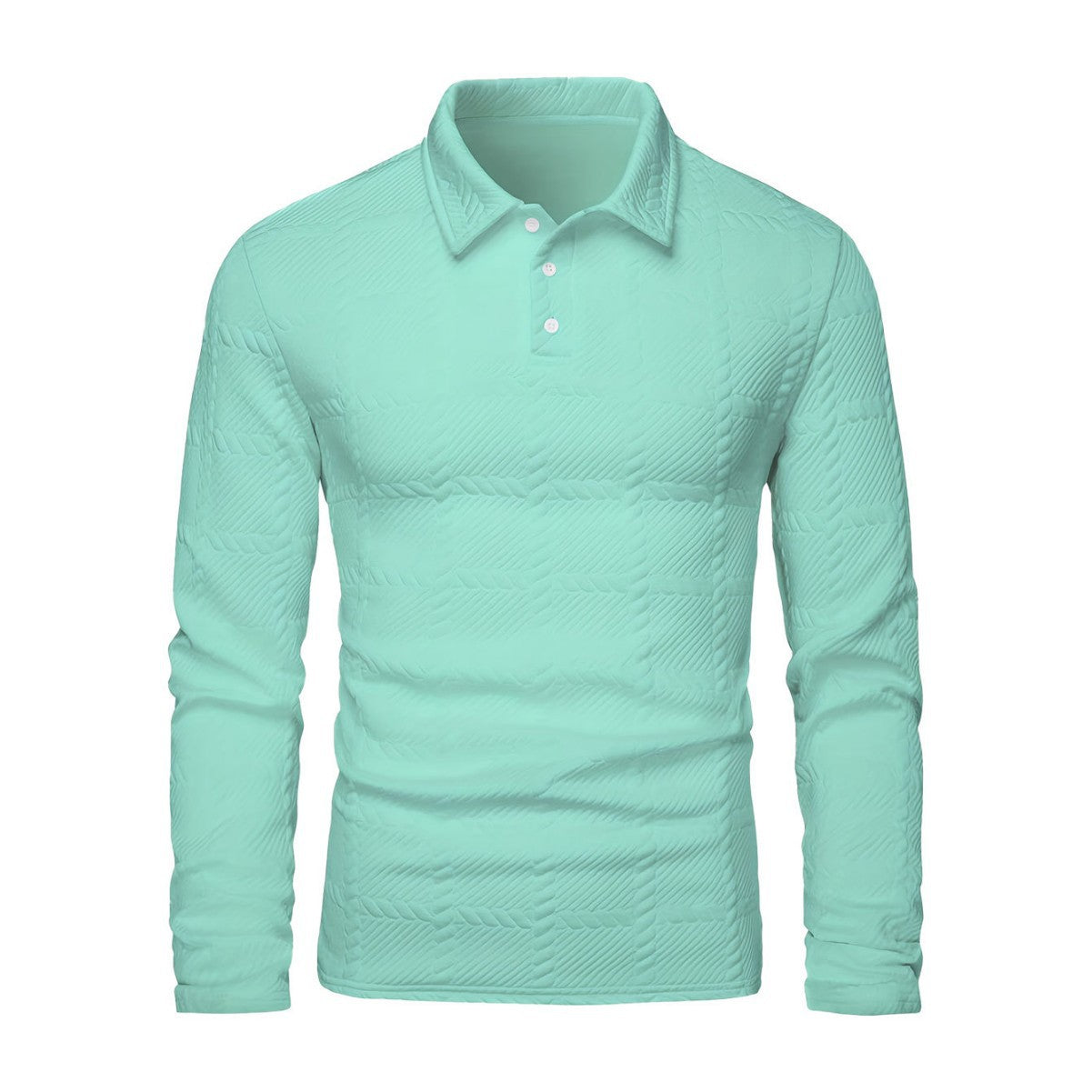 Polo homme uni à manches longues, col boutonné et revers