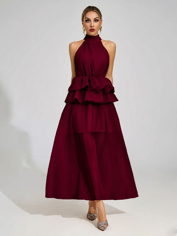 Robe de mariée fluide à volants et col halter