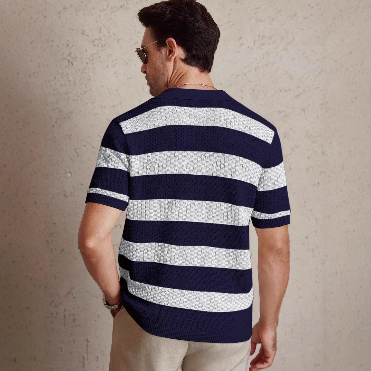 Polo rayé à manches courtes en maille pour homme
