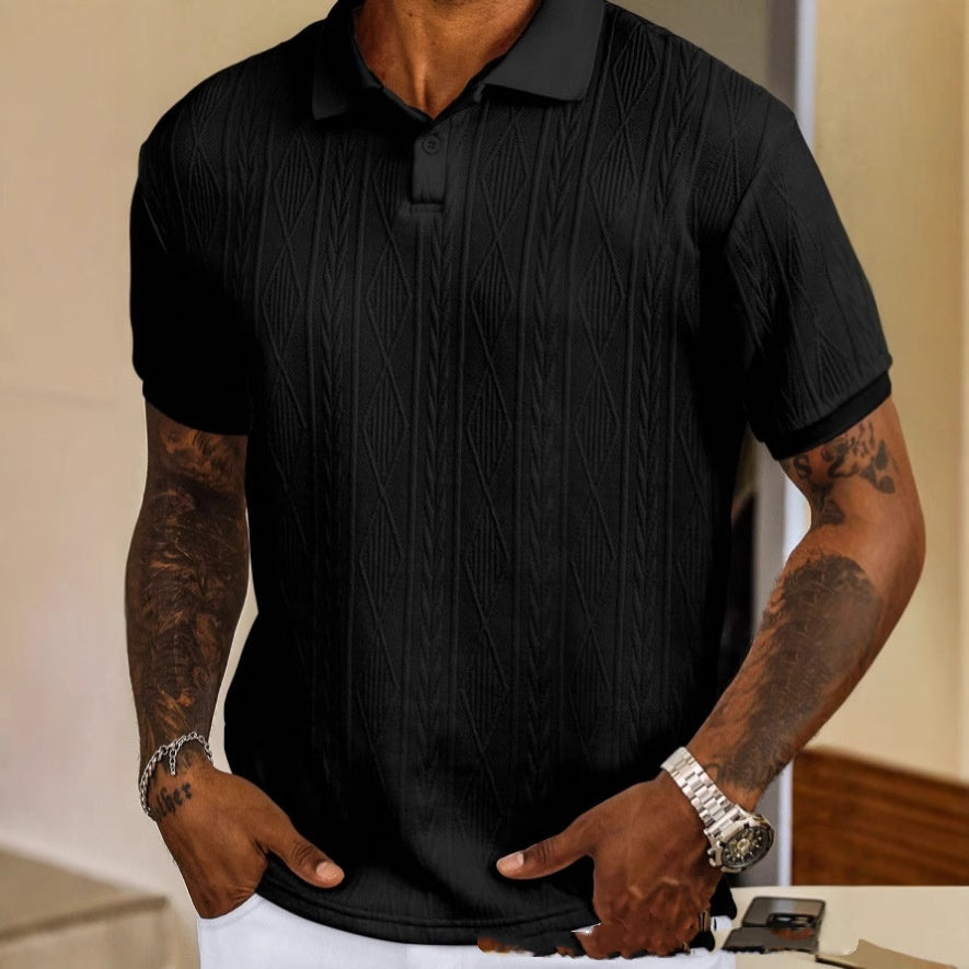 Mens Textured Polo Shirt Short-sleeve T-shirt Top