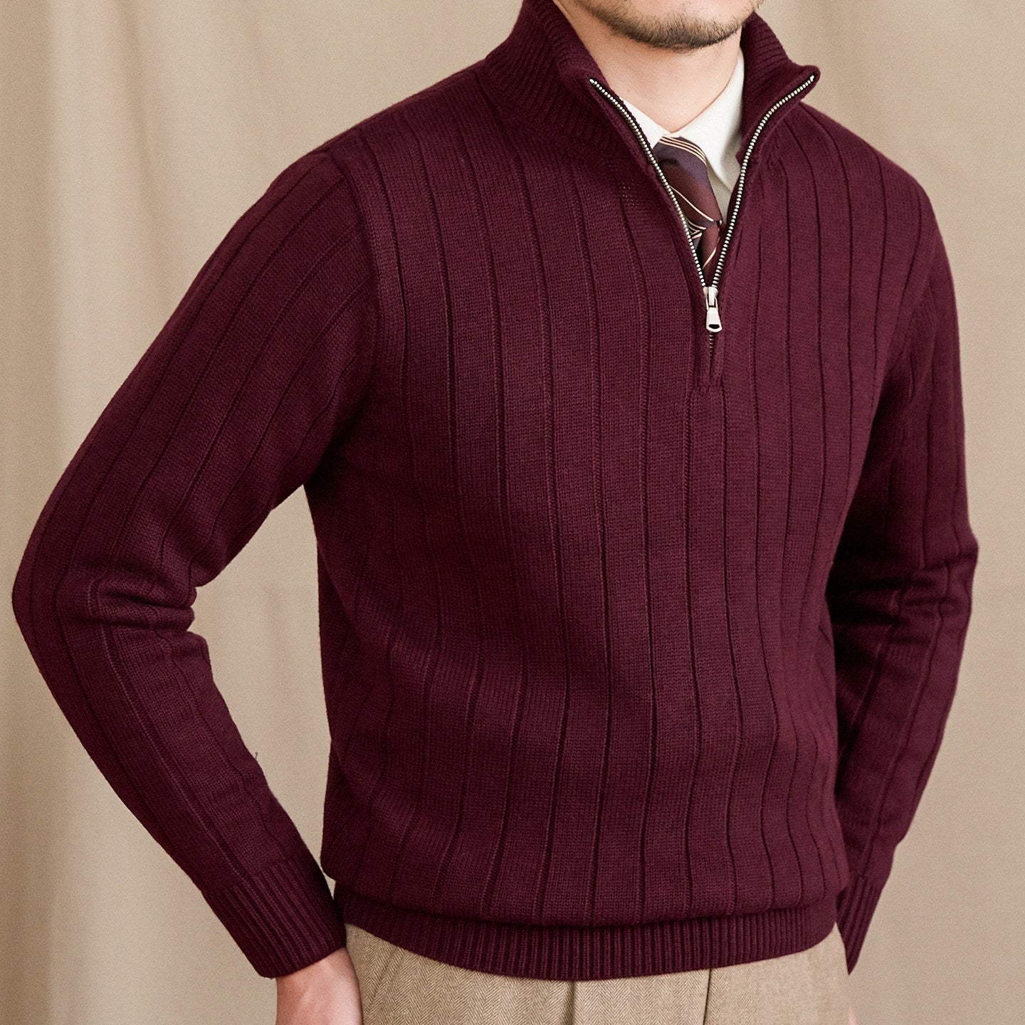 Men's Half-high Collar Zipper Sweater