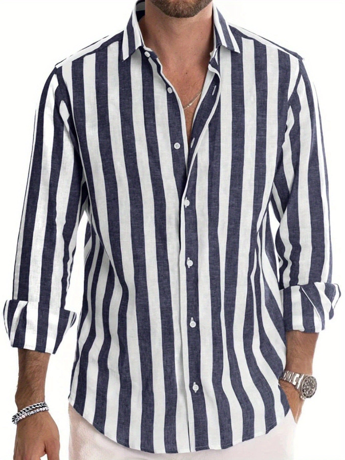 Chemise rayée élégante à manches longues pour homme