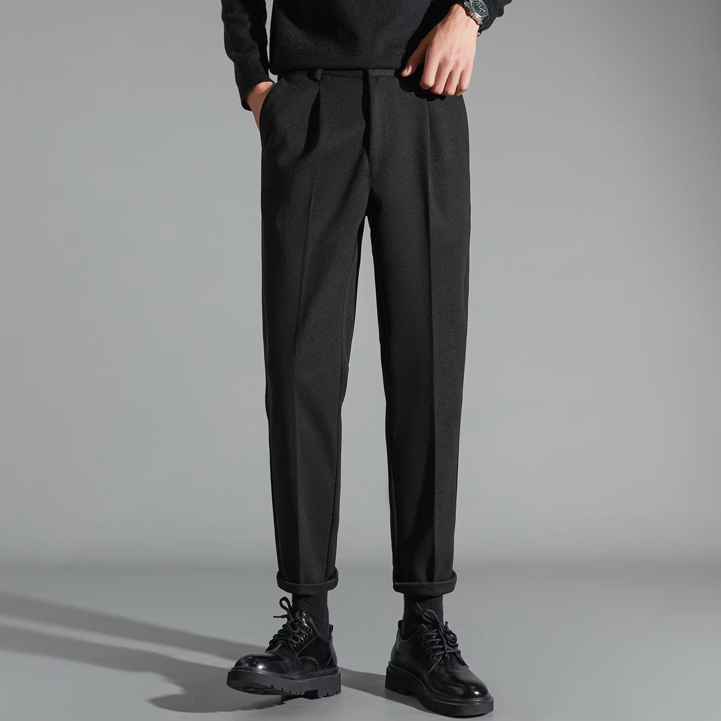 Pantalon décontracté élégant en laine pour homme, coupe slim