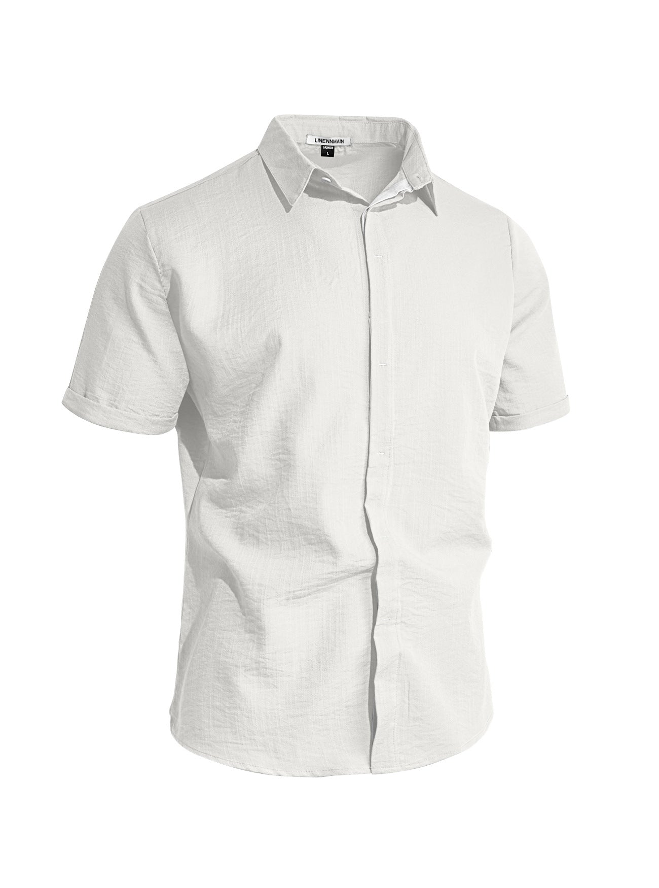 Chemise à revers à manches courtes pour homme, couleur unie
