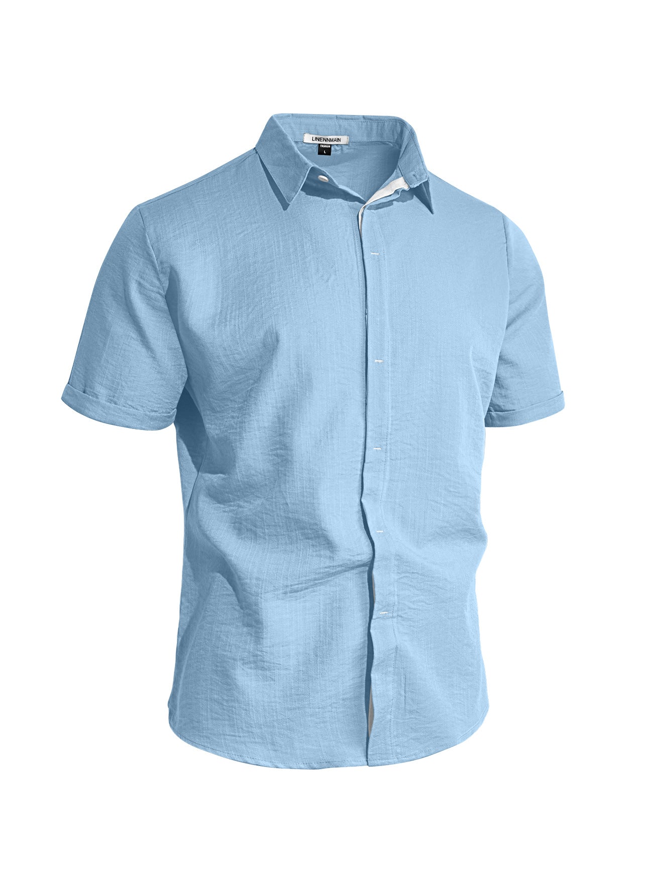 Chemise à revers à manches courtes pour homme, couleur unie